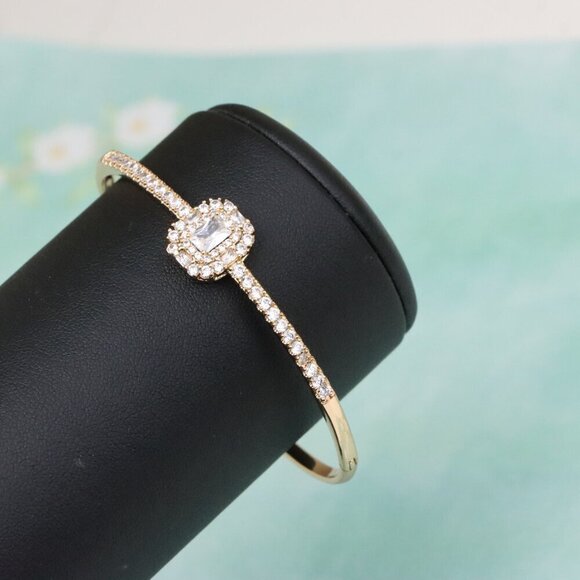 Rose Gold Bangle with Halo Cushion Cut Center and Stone Band, XPBL0558 - Picture 8 of 12